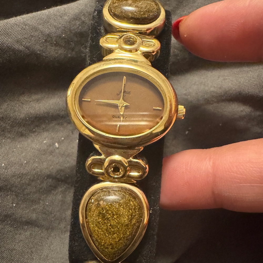 Gold and Dark Green / Brown Stone Watch